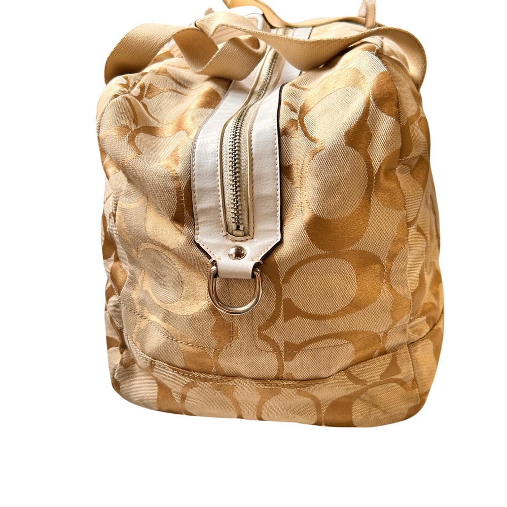 Coach Duffle Bag Large Gold Khaki Signature Jacquard Weekender Travel Bag - Picture 6 of 16